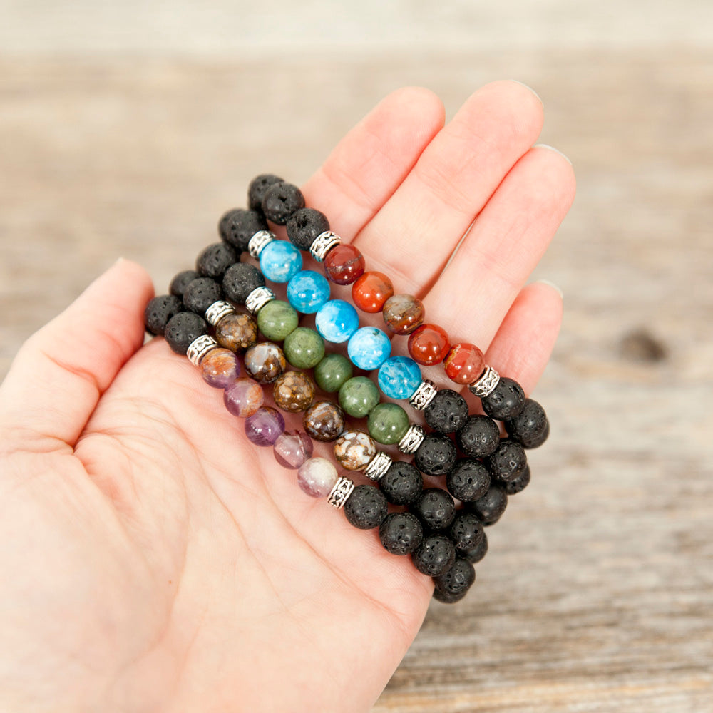 Gemstone & Lava Bead Diffuser Bracelet ~ Handmade With Love - The Nature Bin
