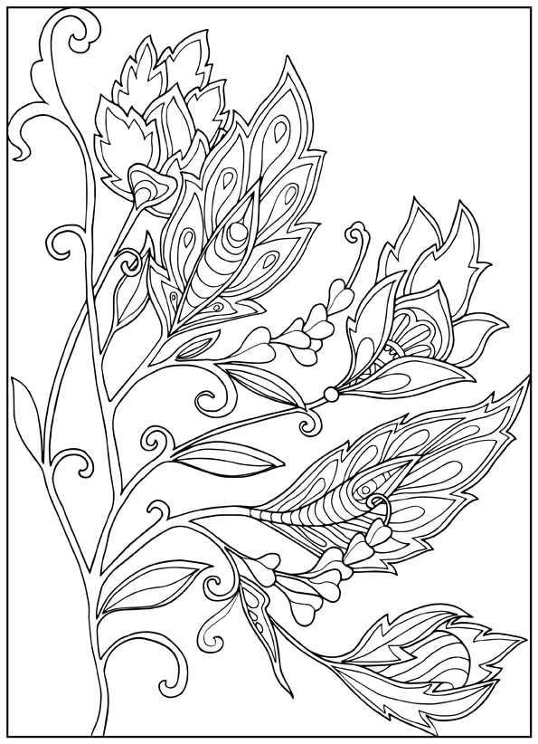 Set of 5 Decorative Flowers Coloring Pages - 1