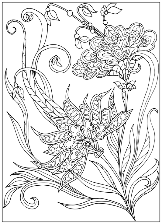 Set of 5 Decorative Flowers Coloring Pages - 2