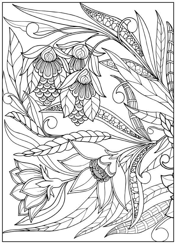 Set of 5 Decorative Flowers Coloring Pages - 2