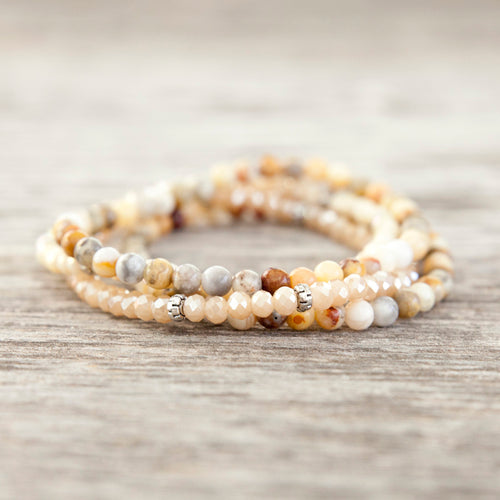 Crazy Lace Agate And Crystal Bead Bracelet Set - The Nature Bin