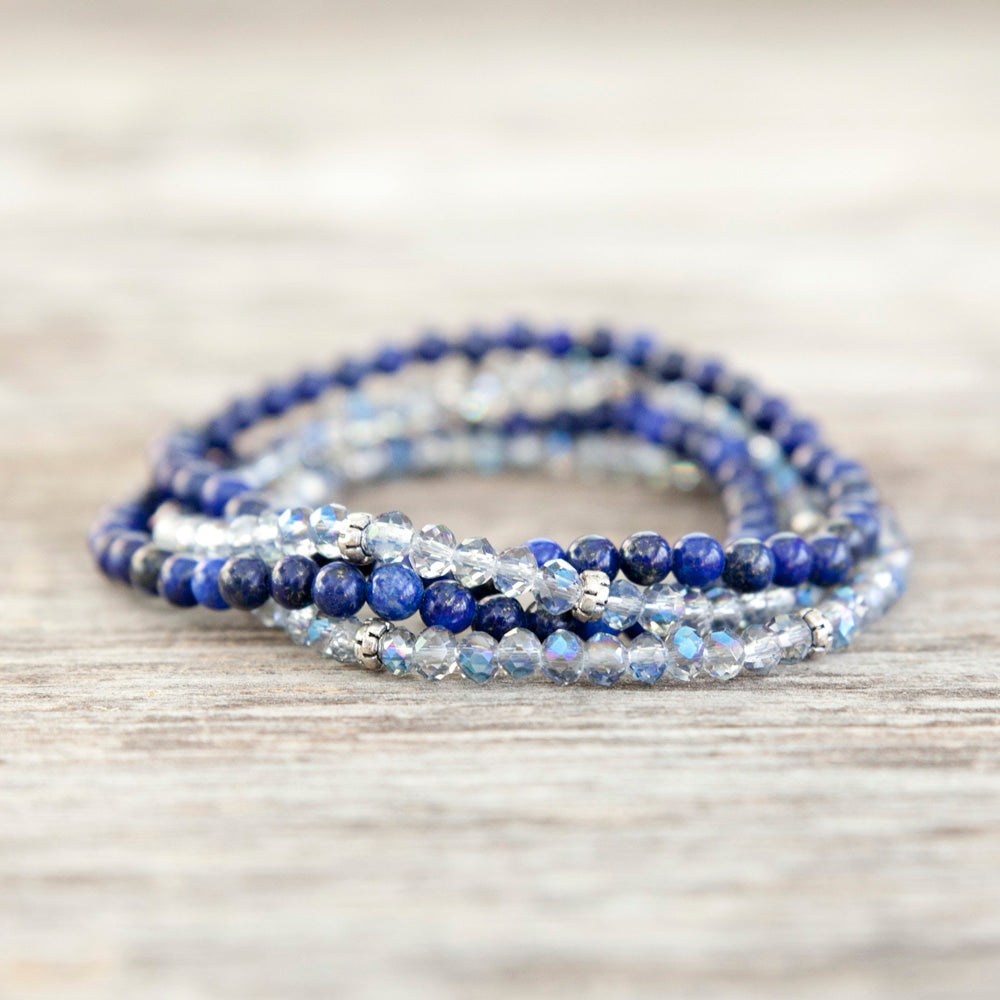 Lapis Lazuli And Crystal Bead Bracelet Set - The Nature Bin