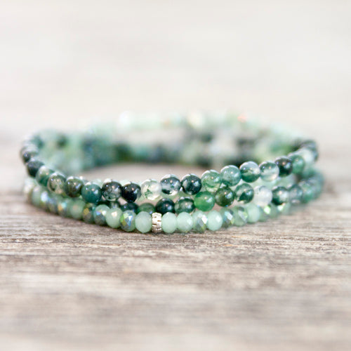 Moss Agate And Crystal Bead Bracelet Set - The Nature Bin