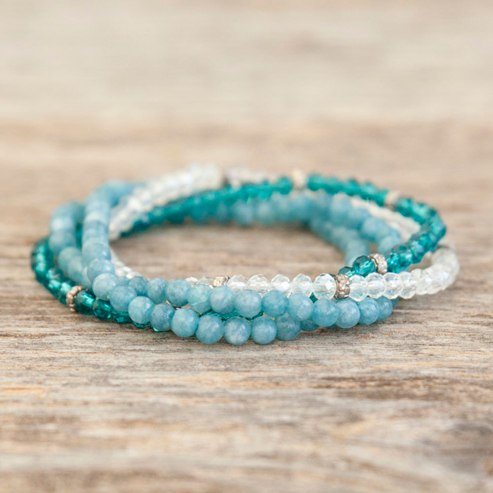 Apatite And Crystal Bead Bracelet Set - The Nature Bin