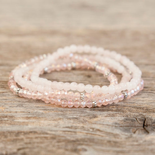 Rose Quartz And Crystal Bead Bracelet Set - The Nature Bin
